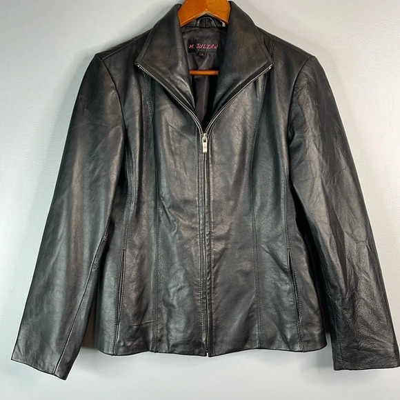 VINTAGE M. Julian Black Leather Jacket Pockets Lined Zipper Tailored Fit Small - Picture 11 of 11